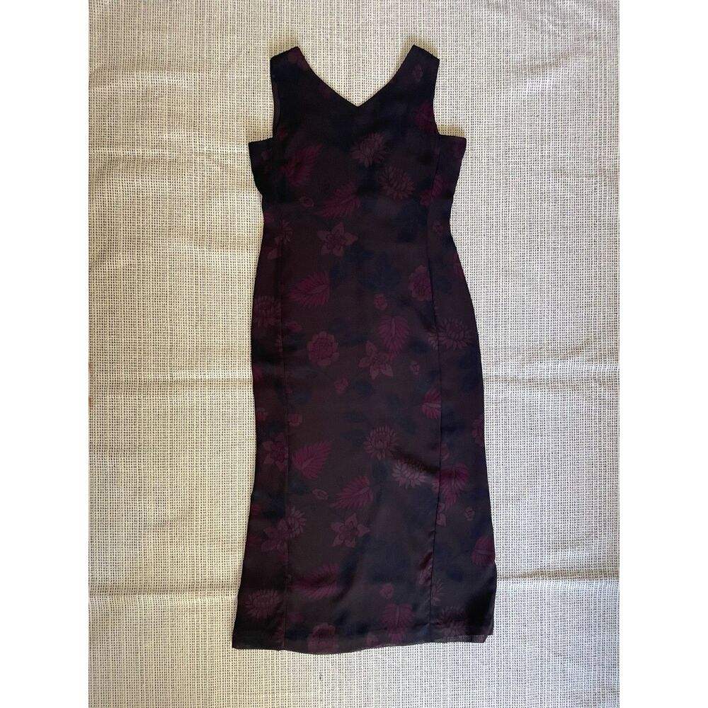 INC Women’s 8P Floral Sleeveless Midi Dress Brown Burgundy Elegant Cocktail